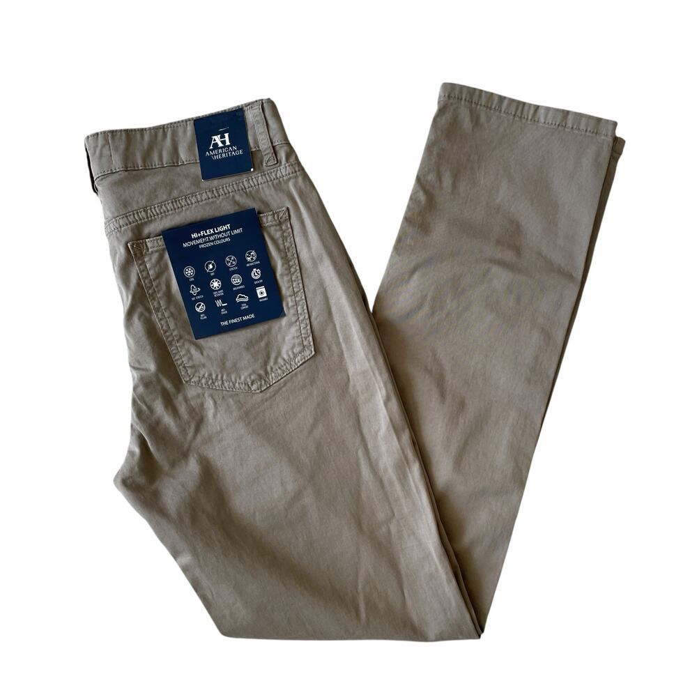 American Heritage Men's Khaki Trouser Pants Size 32 Slim Fit Stretch Beige NEW